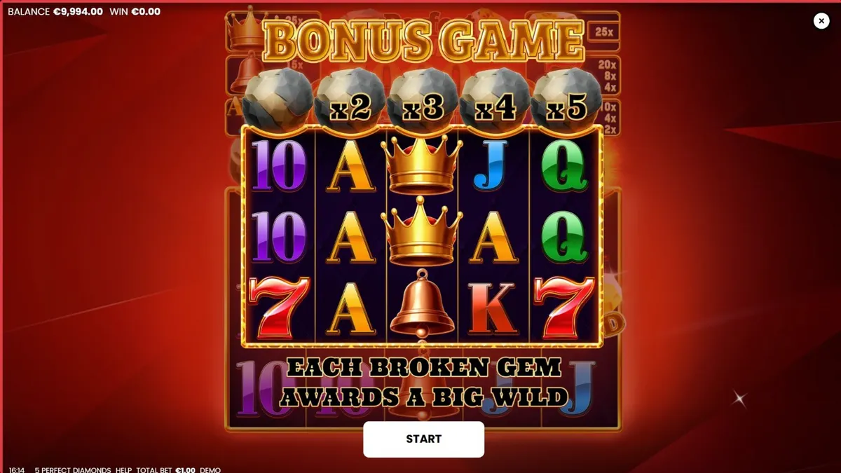 Tampilan visual slot 5 Perfect Diamonds dengan simbol permata dan angka 7 klasik