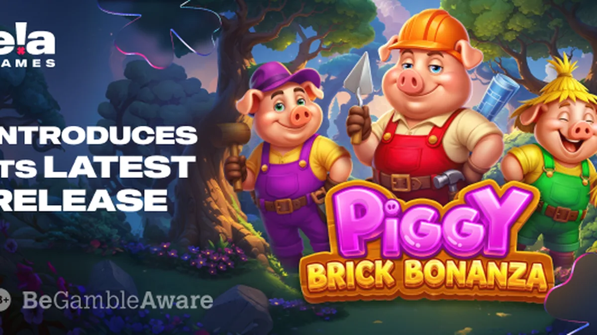 Tampilan visual permainan slot Piggy Brick Bonanza dengan tema membangun benteng babi.