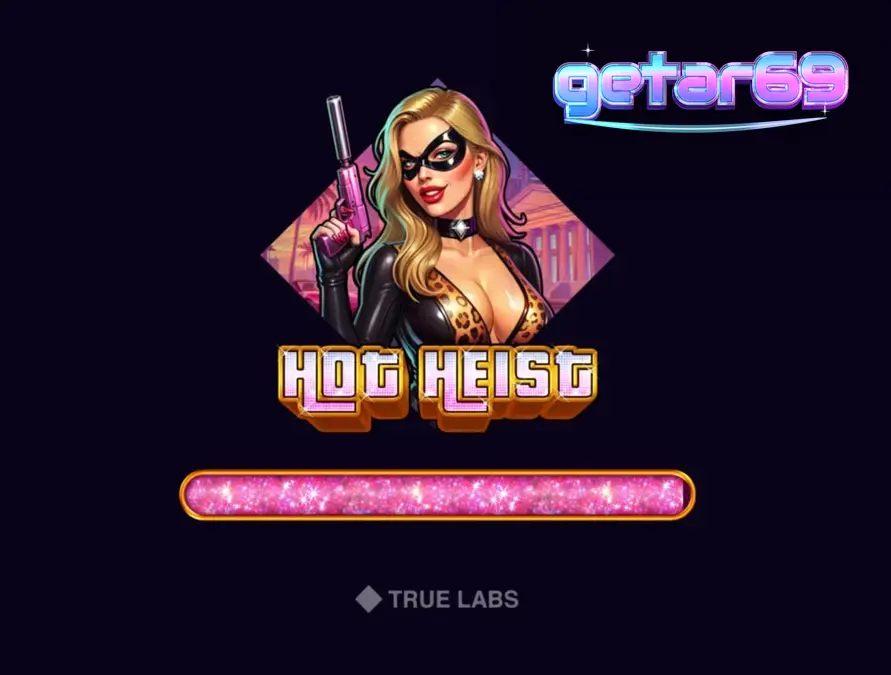 Tampilan visual slot Hot Heist dengan tema neon dan elemen perampokan