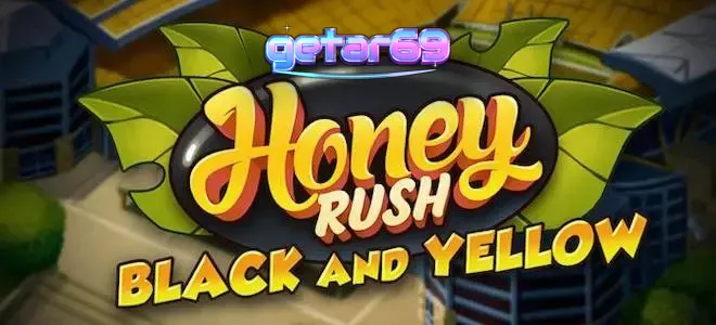 Tampilan visual grid heksagonal Honey Rush Black and Yellow dengan nuansa kota yang modern.